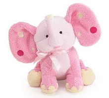 Pink Elephant Soft, Plush Baby Rattle animal toy with Polka Dot Ears. Stuffed Pink Elephant Baby Gift and Stuff.